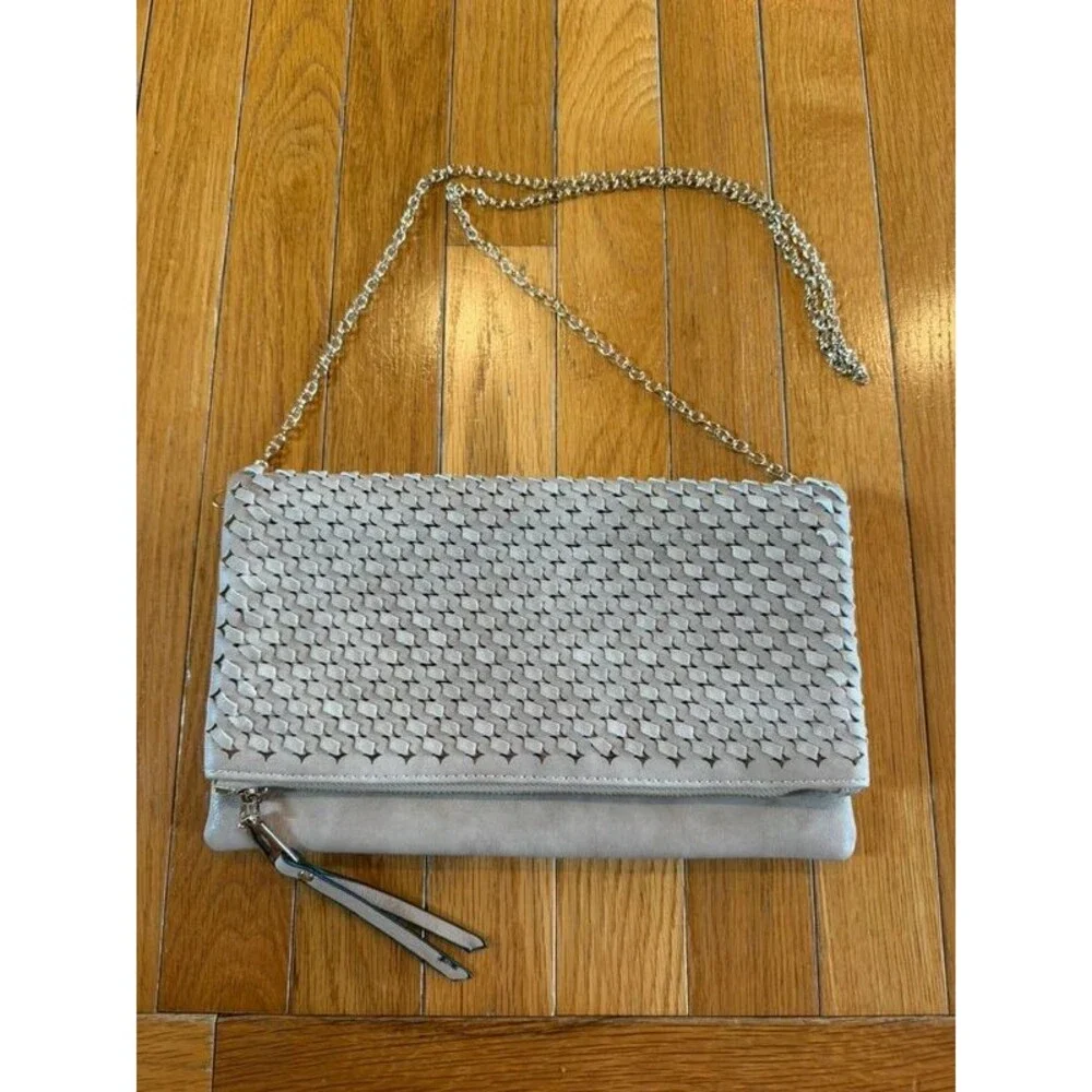 Urban Expressions woven fold-over clutch chain strap beige Bag Purse Crossbody